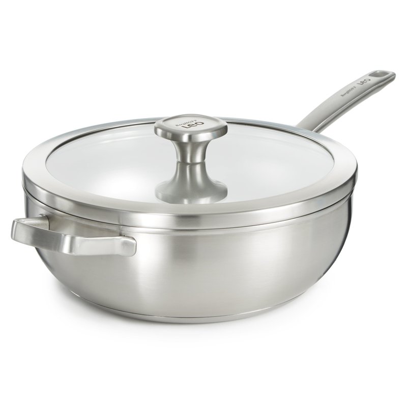 Berghoff Graphite Recycled 18/10 Stainless Steel Wok Pan 11", 5.2qt. With Glass Lid In Metallic