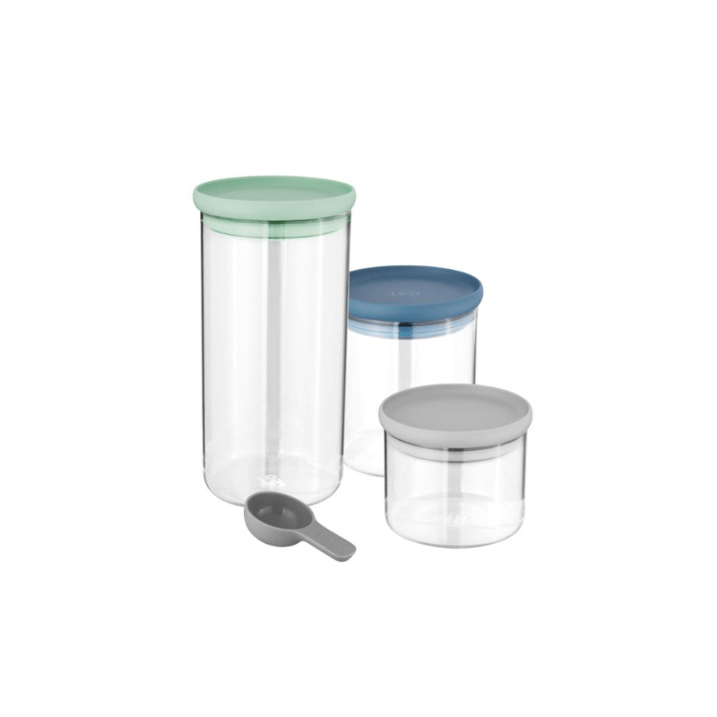 Berghoff Leo 3pc Glass Food Container Set, Green, Blue, Gray