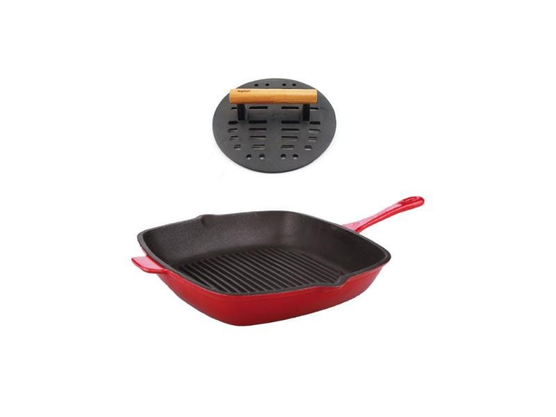 Shop Berghoff Neo 2pc Cast Iron Set, 11" Grill Pan & With Slotted Steak Press Red
