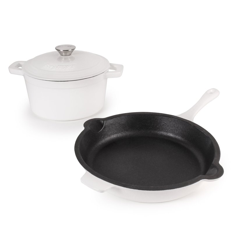 Berghoff Neo Cast Iron 3pc Cookware Set, 3qt Covered Dutch Oven & 10" Fry Pan In White