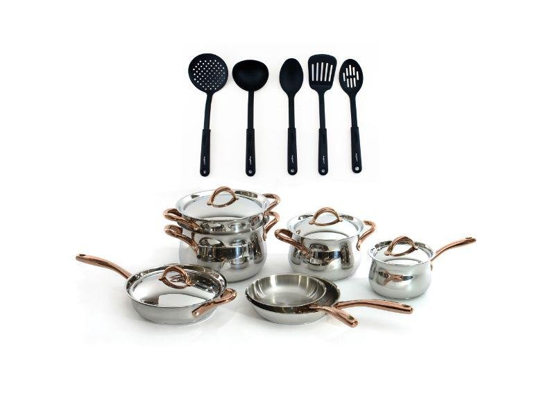 Shop Berghoff Ouro 11pcs 18/10 Stainless Steel Cookware Set With Ss Lid And 5pc Nylon Kitchen Tool Set