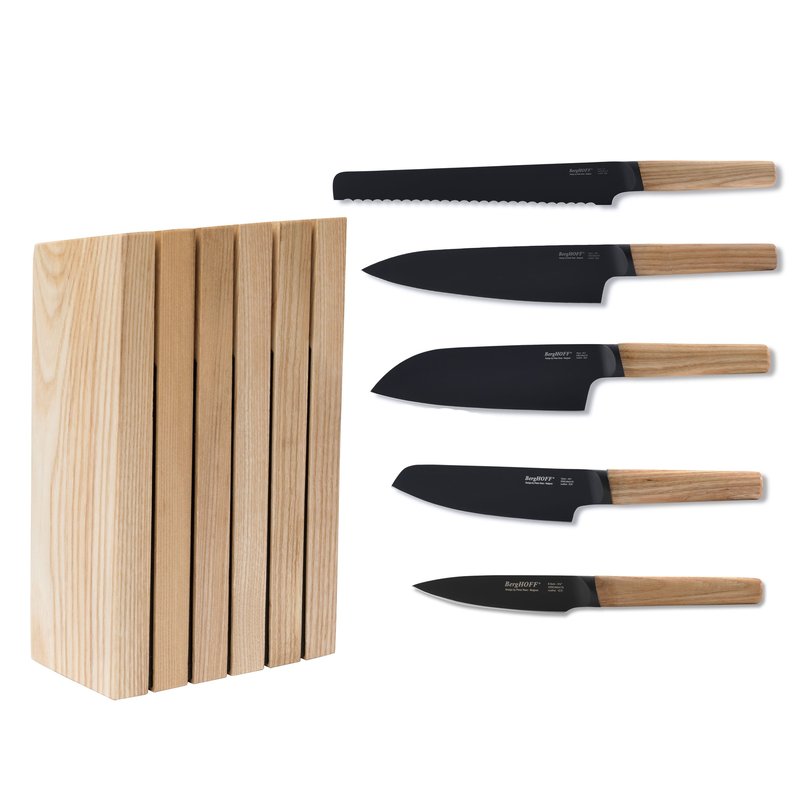 Berghoff Ron 6 Pieces Knife Block Set With Ash Wood Natural Handle