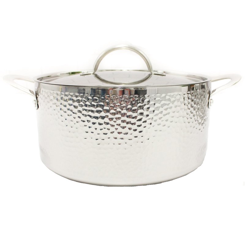 Berghoff Vintage Tri-ply 18/10 Stainless Steel 9.5" Covered Stock Pot, Hammered, 5.75 Qt In Metallic