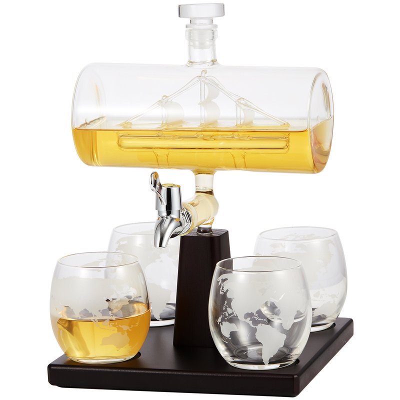 Berkware Decanter With Interior Hand-crafted Ship-in-a-bottle Design