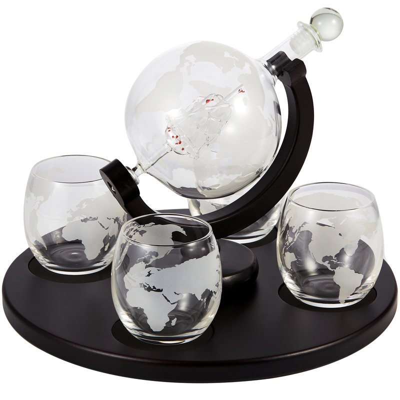 Shop Berkware Globe Whiskey Decanter And 4 Cups Set With Wood Base