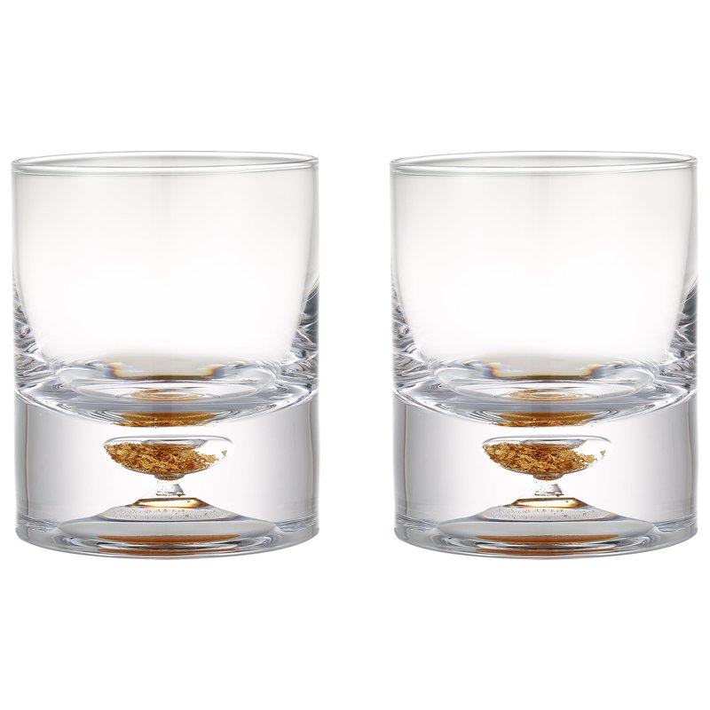 Berkware Lowball Whiskey Glasses With Unique Embedded Gold Flake Design