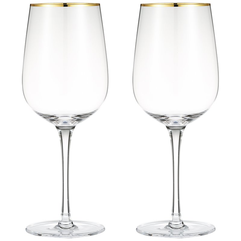 Berkware Luxurious And Elegant Long Stem Red Wine Glass With Gold Tone Rim
