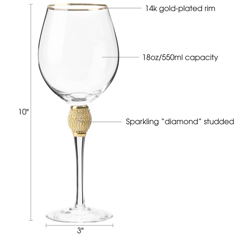 Shop Berkware Luxurious And Elegant Sparkling Studded Long Stem Red Wine Glass With Gold Tone Rim