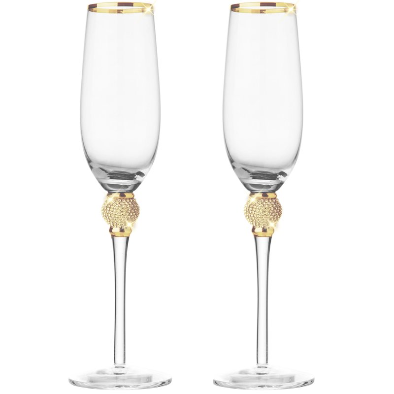 Berkware Luxurious Champagne Flutes With Dazzling Rhinestone Design And Gold Tone Rim
