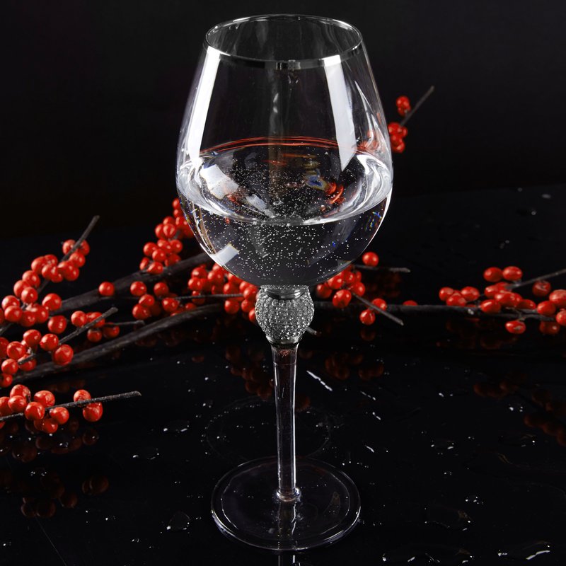 Shop Berkware Red Wine Glass With Rhinestone Design And Silver Rim, Set Of 2