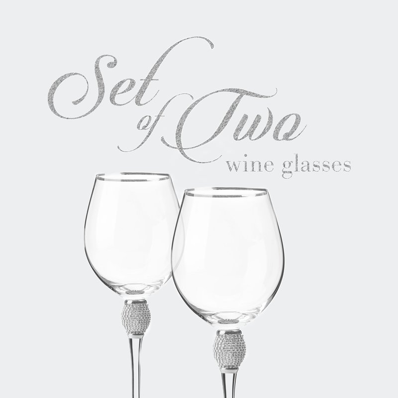 Shop Berkware Red Wine Glass With Rhinestone Design And Silver Rim, Set Of 2