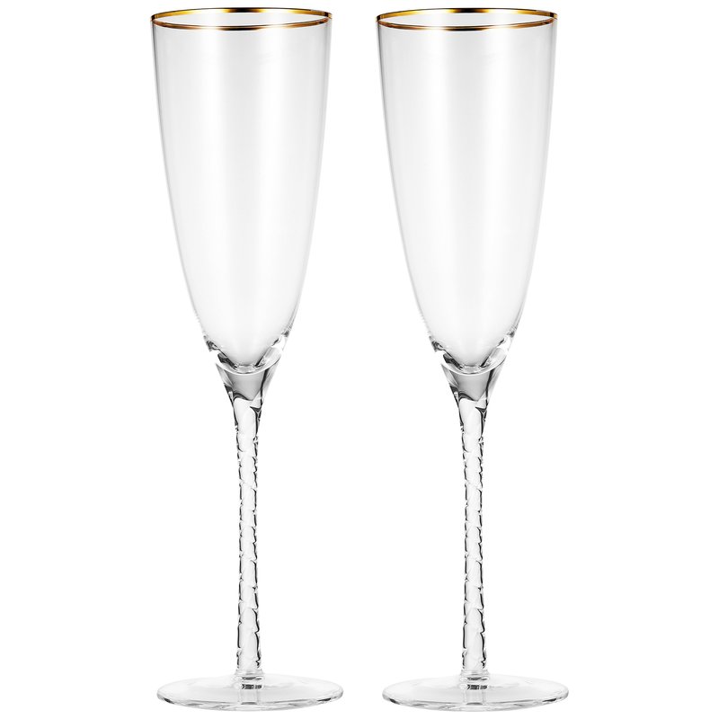 Berkware Twisted Stem Champagne Glass With Gold Tone Rim, Set Of 2