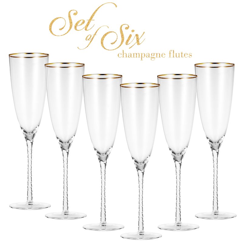 Shop Berkware Twisted Stem Champagne Glass With Gold Tone Rim, Set Of 6
