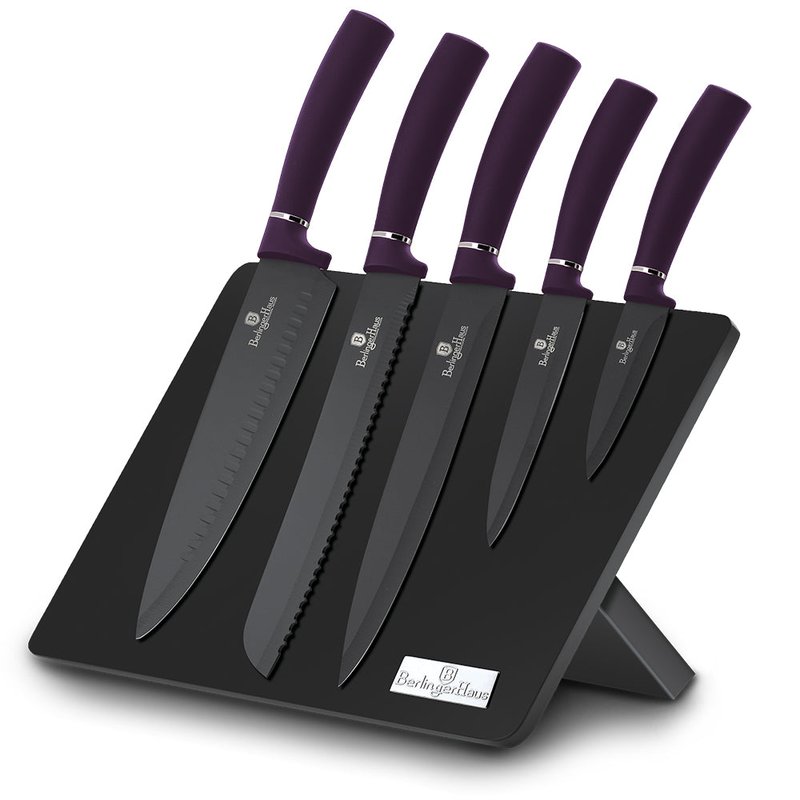 BERLINGER HAUS BERLINGER HAUS BERLINGER HAUS 6-PIECE KNIFE SET W/ MAGNETIC HOLDER PURPLE COLLECTION