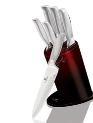 Berlinger Haus 6-Piece Knife Set w/ Stainless Steel Stand Kikoza Burgundy Collection - Burgundy