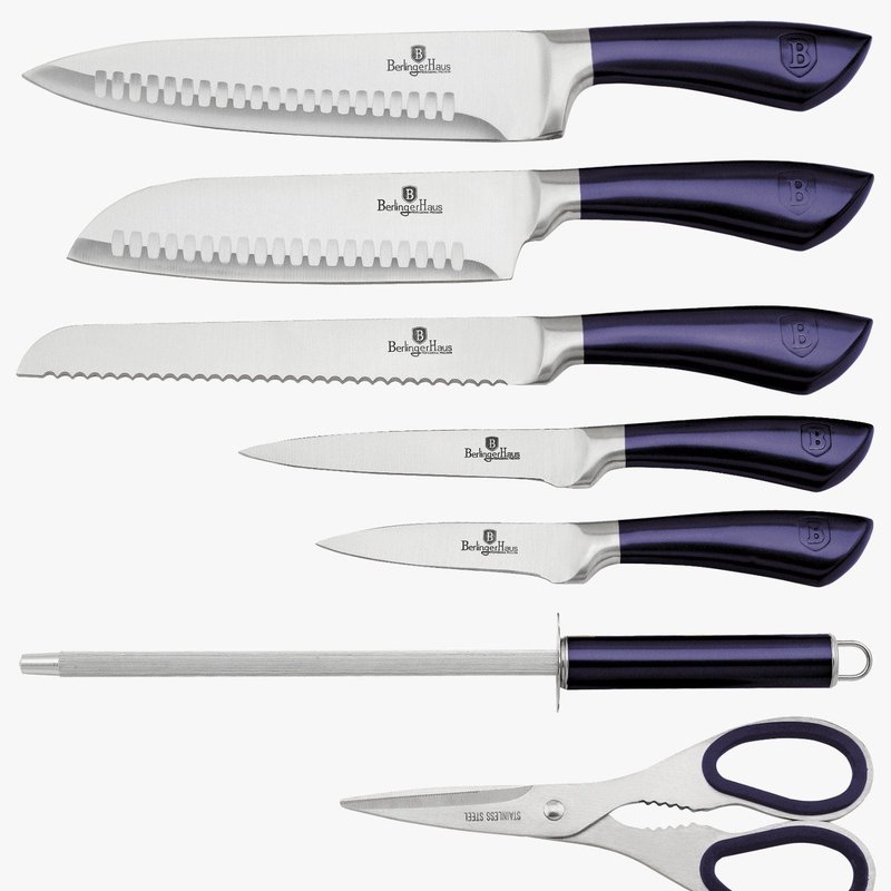 Berlinger Haus 8-piece Knife Set W/ Acrylic Stand Black Rose Gold Collection In Purple