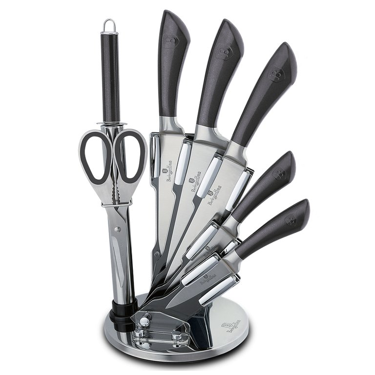 Berlinger Haus 8-Piece Knife Set w/ Acrylic Stand Black Rose Gold Collection - Carbon