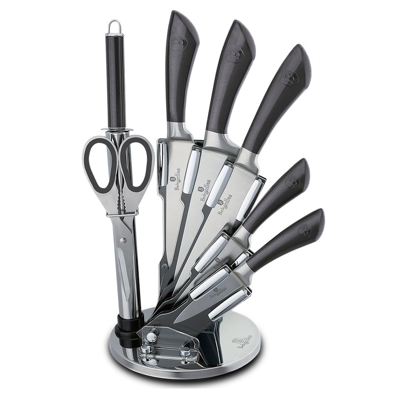 Berlinger Haus 8-piece Knife Set W/ Acrylic Stand Black Rose Gold Collection In Grey