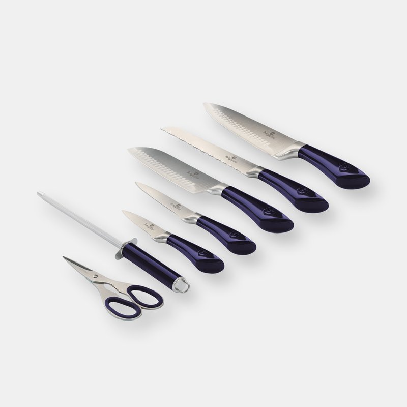 Shop Berlinger Haus 8-piece Knife Set W/ Acrylic Stand Black Rose Gold Collection In Grey