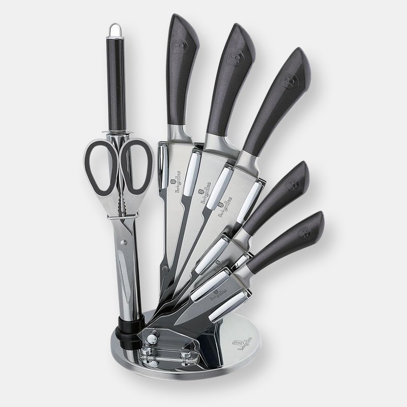 Shop Berlinger Haus 8-piece Knife Set W/ Acrylic Stand Black Rose Gold Collection In Grey