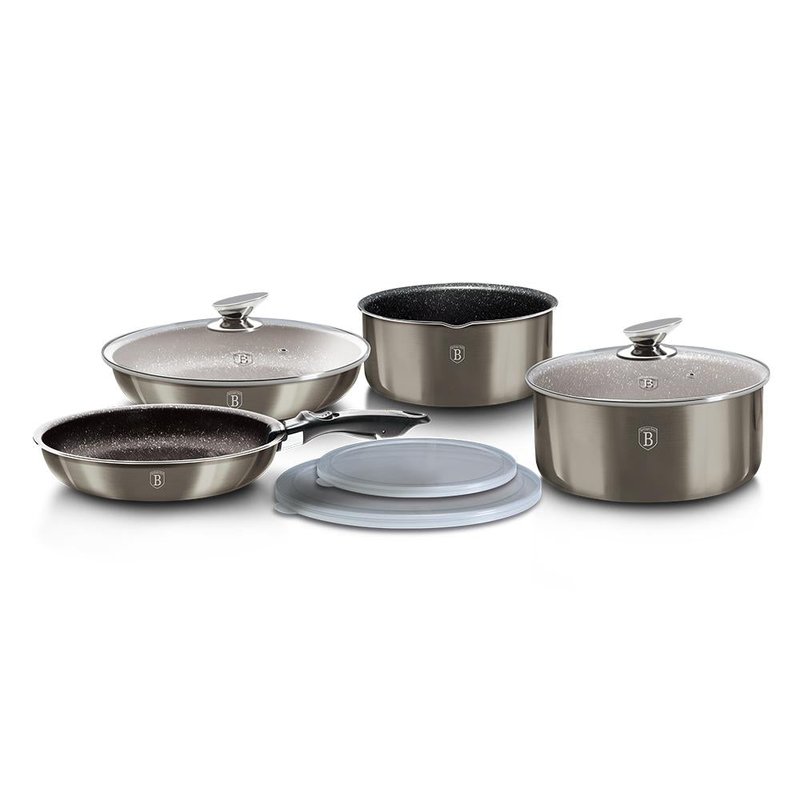 Berlinger Haus 9-pieces Cookware Set W/ Ergonomic Handle Aquamarine Collection In Grey