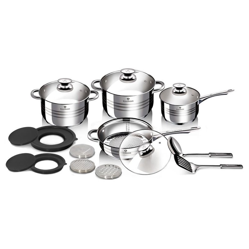 Shop Berlinger Haus Blaumann 15-piece Stainless Steel Cookware Set Blauman Collection In Grey