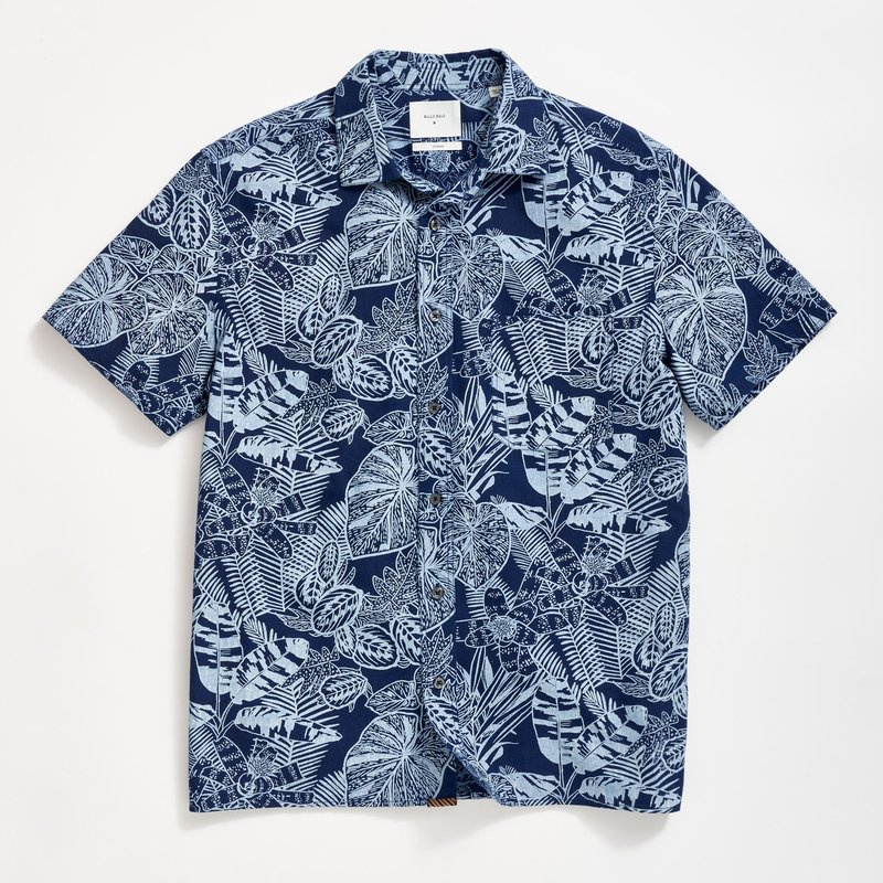 Shop Billy Reid Short Sleeve Indigo Botanical Treme Block Shirt In Blue