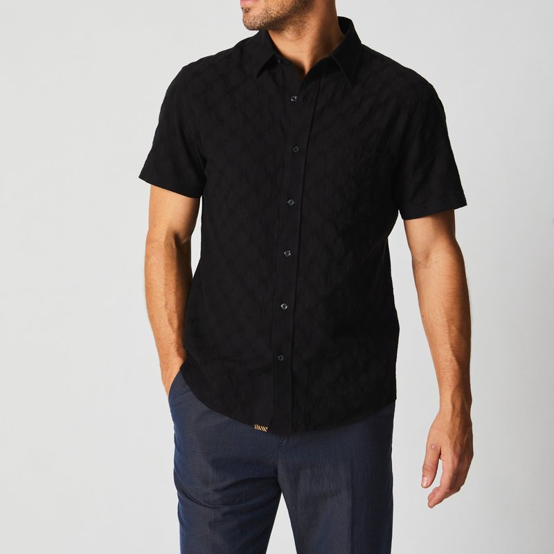 Shop Billy Reid Short Sleeve Jacquard Cypress Shirt In Black