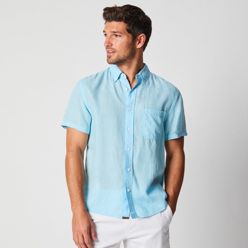 Shop Billy Reid Short Sleeve Linen Tuscumbia Shirt Button Down In Blue