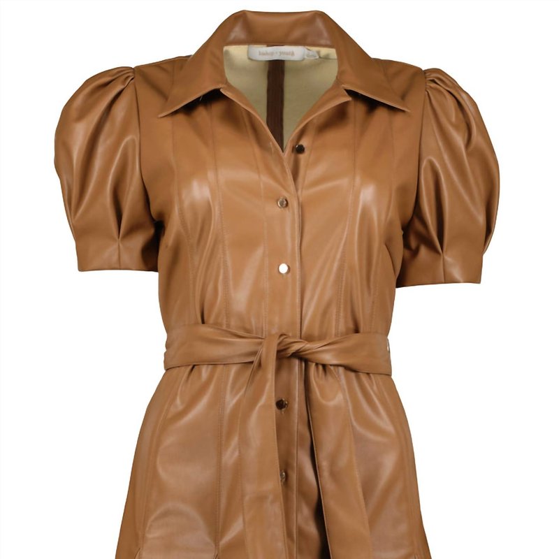 Shop Bishop + Young Clea Vegan Leather Dress In Latte In Brown