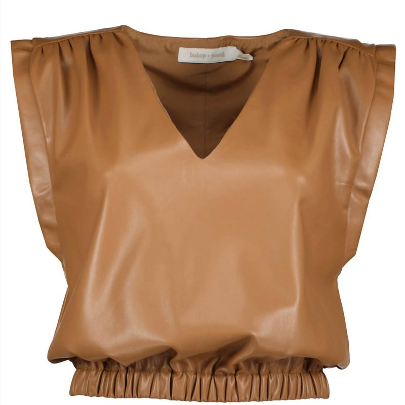 Bishop + Young Simone Vegan Leather Top In Latte In Brown