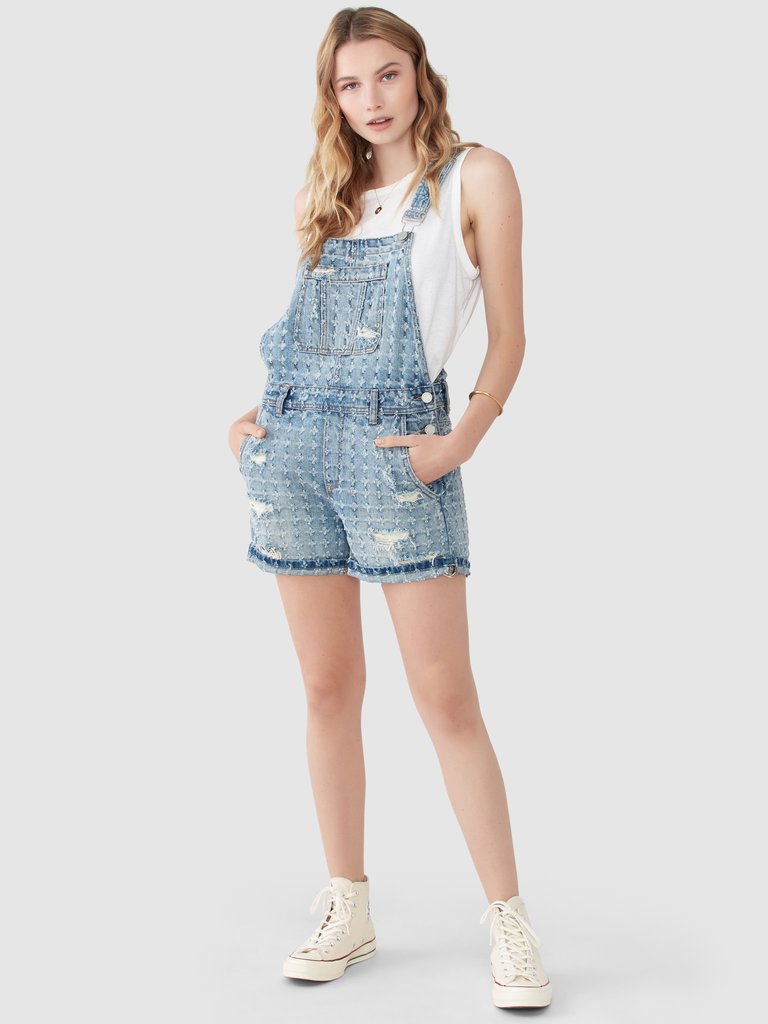 Distressed Jean Short Overalls - Punch Line