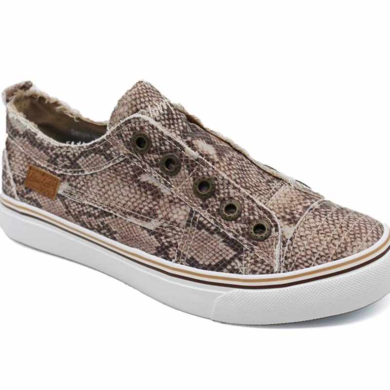 Shop Blowfish Women's Play Sneaker In Natural Snake Print Canvas In Brown