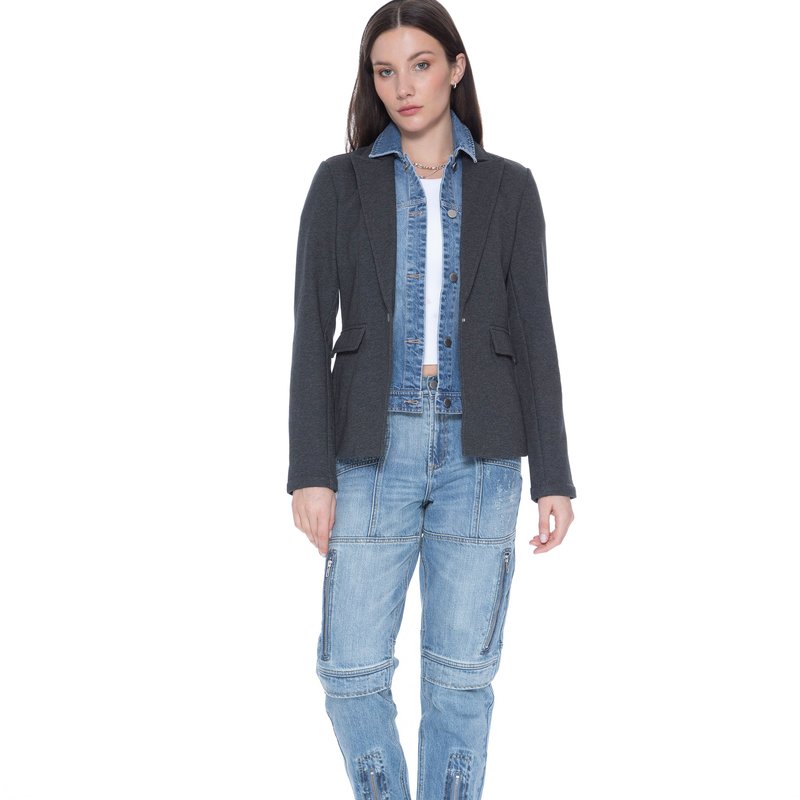 Blue Revival Helen Blazer In Heather Slate With Removeable Denim In Grey