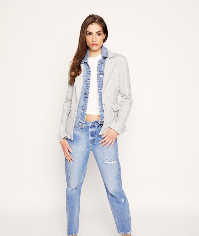 Shop Blue Revival Helen Blazer In Ibiza & Heather Grey With Removeable Denim Insert