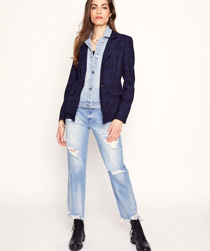 Shop Blue Revival Helen Blazer In Ibiza Navy Twilight With Removable Insert In Blue