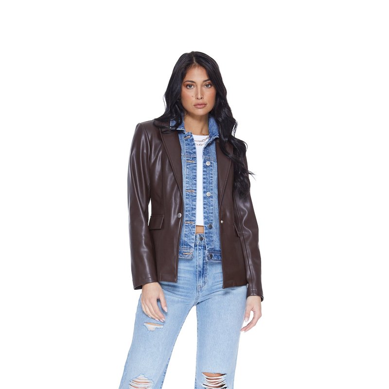 Shop Blue Revival Helen Blazer In Unreal Leather In Chocolate In Brown