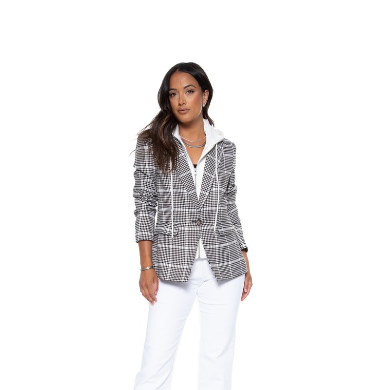 Blue Revival Hooded Helen Blazer In Houndstooth And White In Grey