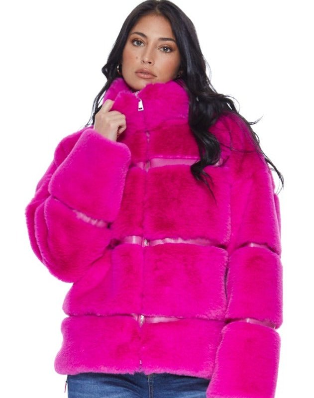 Shop Blue Revival Mob Wife Unreal Leather Fur Jacket In Hot Pink