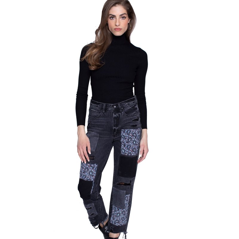 Blue Revival Paisley Patchwork Straight Leg Jeans In Black