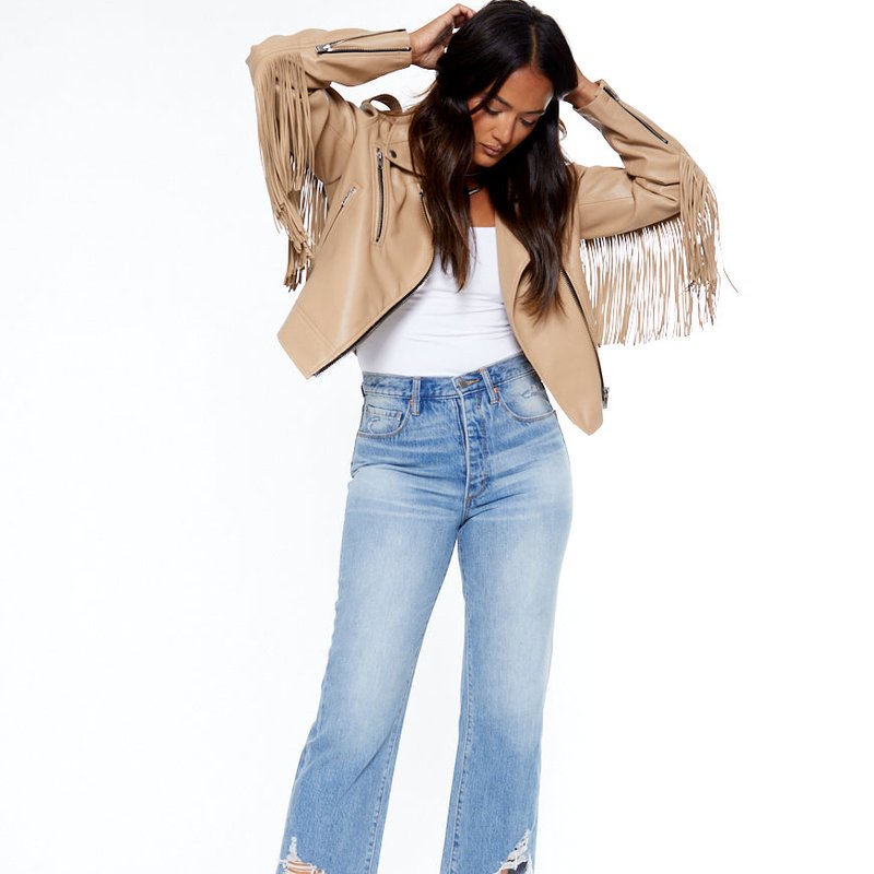 Shop Blue Revival The Way She Moves Unreal Leather Jacket In Sand Dune In Brown