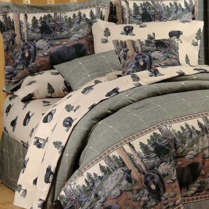 Blue Ridge Trading The Bears Comforter Set, 4-piece Printed Bedding Comforters, Polycotton Fabric ,c In Green