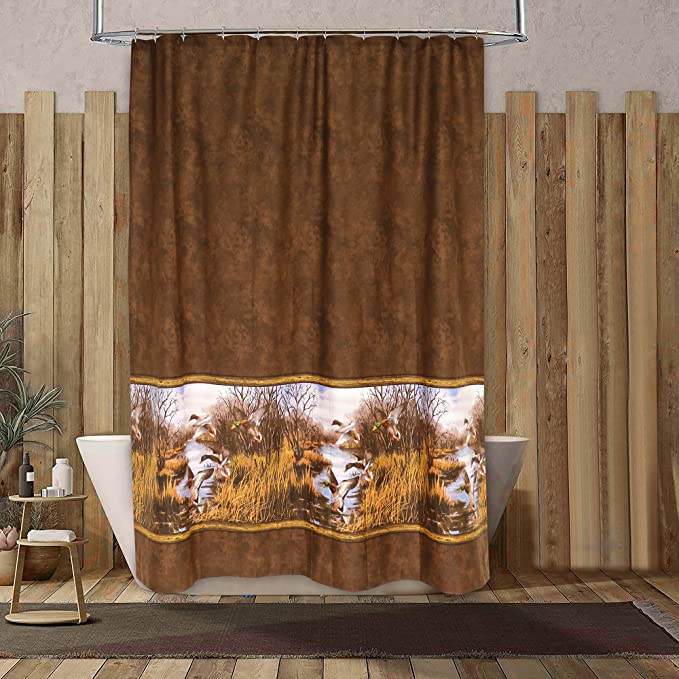 Blue Ridge Trading Visi-one Duck Approach Shower Curtain, Measure 72" X 72" Inch, Fabric Shower Curt In Brown