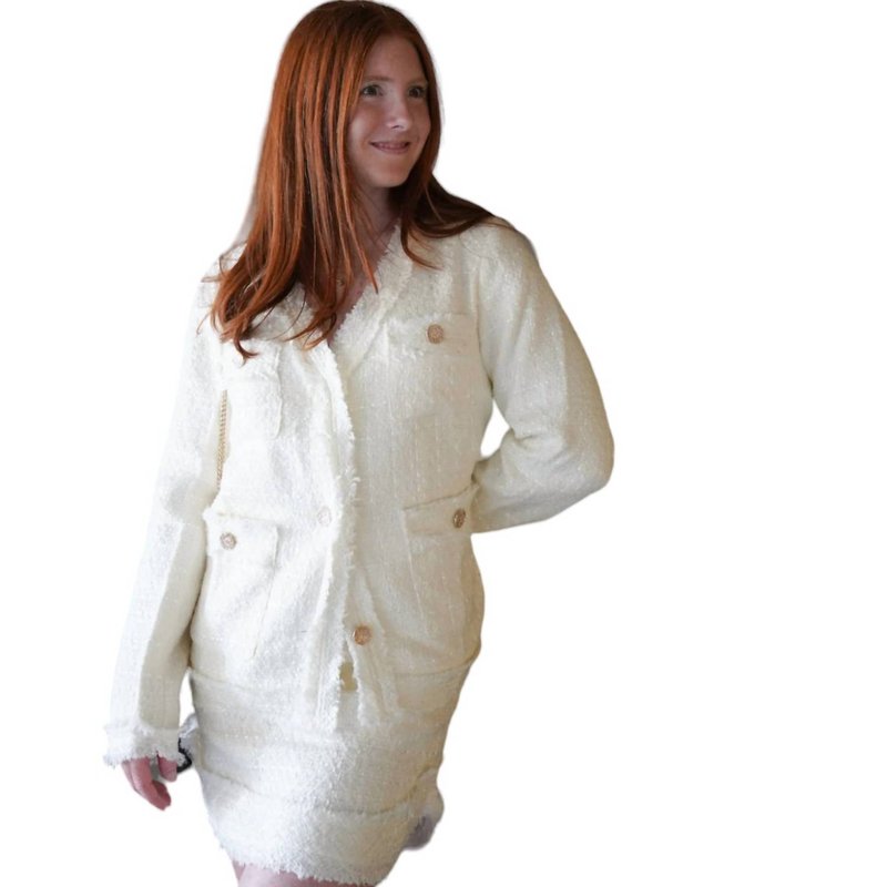 Shop Bluivy French Chic Tweed Jacket In White