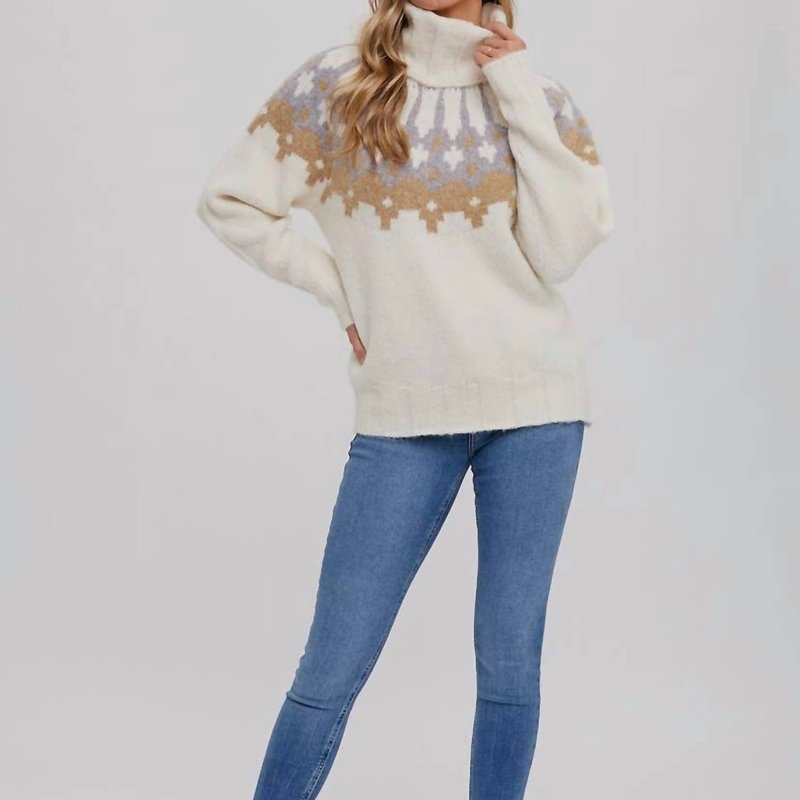 Shop Bluivy Print Turtleneck Sweater In Cream & Taupe In White