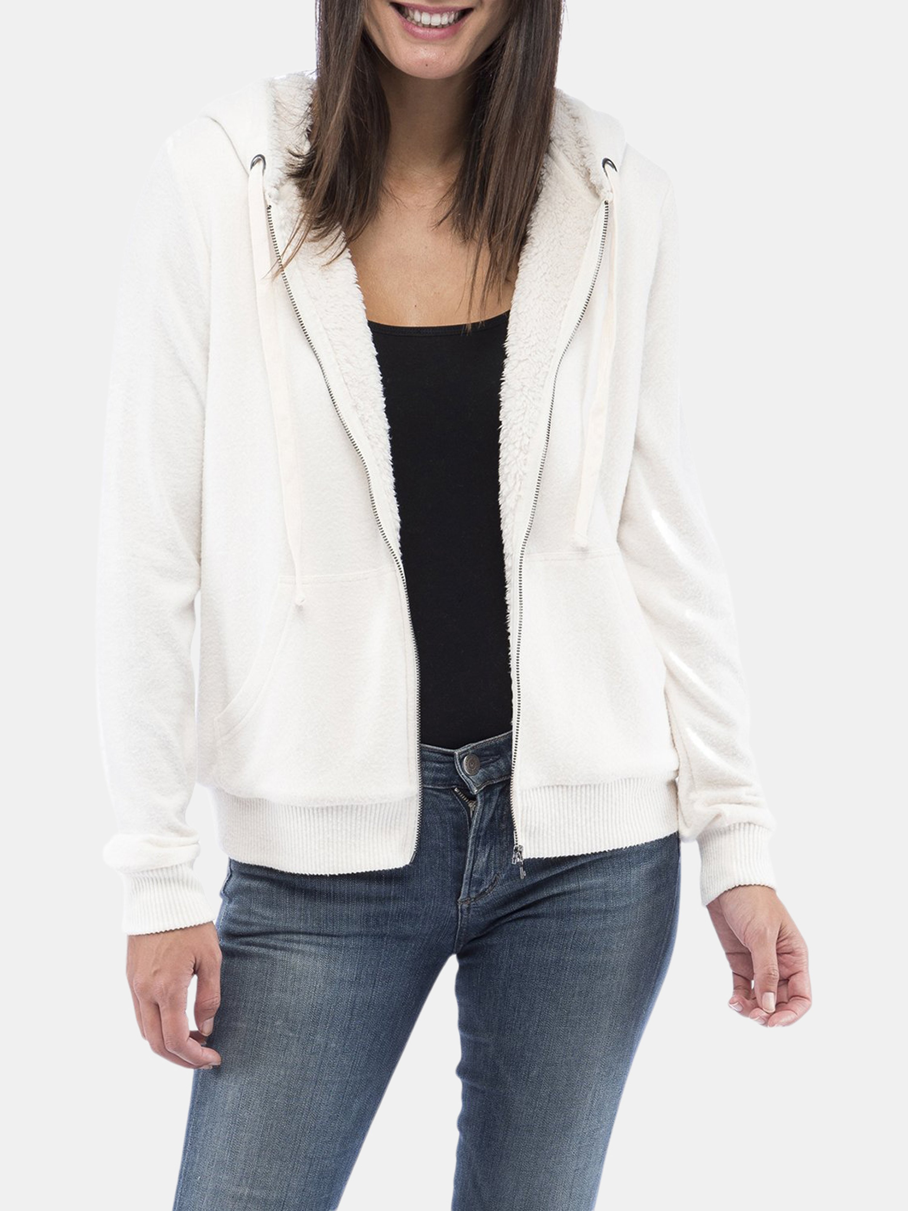 Bobeau Remington Sherpa Hooded Jacket In White