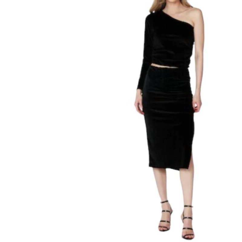 Shop Bobi Midi Shirred Skirt With Slit In Black