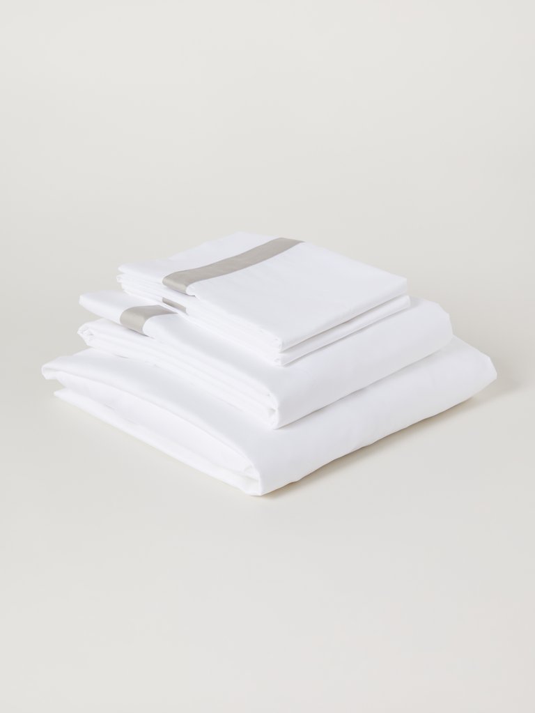 Banded Organic Cotton Sheet Set - White Pewter