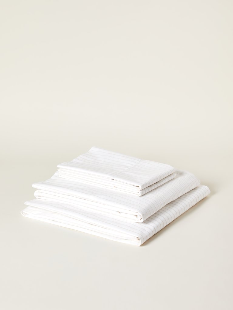 Percale Simple Stripe Organic Cotton Sheet Set - Dune
