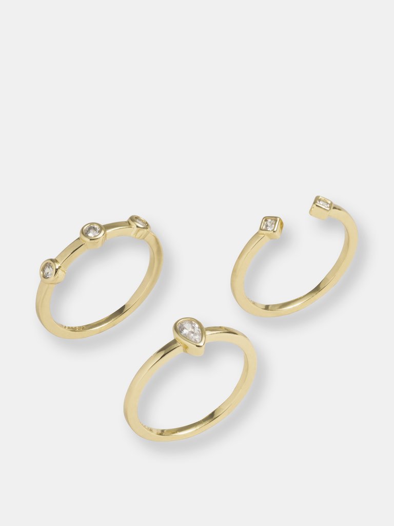 Bridgette 3 Piece Ring Set - Gold